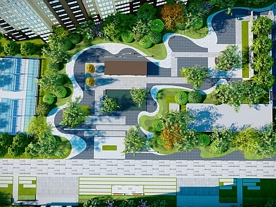 新中式小区景观 居住区 住宅景观