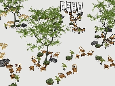 现代休闲外摆 竹制桌椅 围炉煮茶