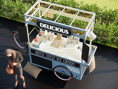现代网红摊位 推车售货摊 小卖部 公园售货亭 小吃摊 商铺 商业