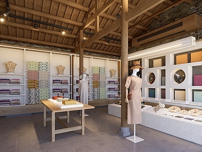 现代布料展厅 丝绸展厅 丝绸品牌店