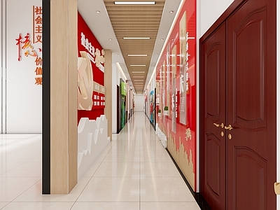 现代党建空间过道 党建背景墙合集