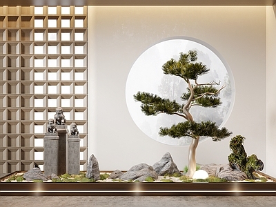 新中式景观造景 室内 园林造景 造景 造景 大堂 楼梯景观