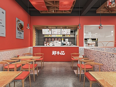 现代粉面店 小吃店 快餐厅 收银吧台 小商铺 餐饮店 餐桌椅