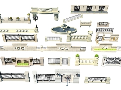 简欧景墙 围墙 喷泉