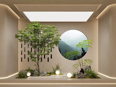 现代景观造景 小品 植物堆 植物造景