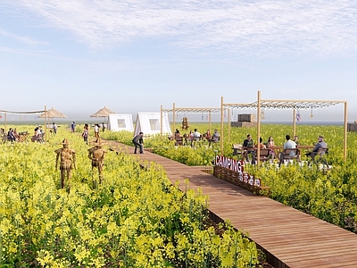 现代油菜花露营公园 露营设备 露营 田园野餐 城市田园 乡村公园