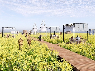 现代乡村公园 油菜花露营公园 露营设备 露营 田园野餐 城市田园