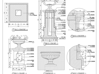 入口欧式大花钵 施工图 景观小品