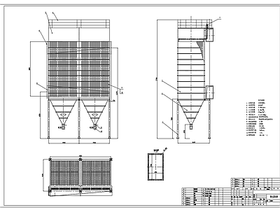 100000立方布袋除尘器平面剖面三视图 施工图