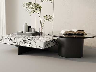 现代茶几 子母形 大理石茶几 玻璃茶几