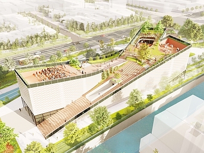 现代特色社区服务中心 绿色建筑 精细化模型