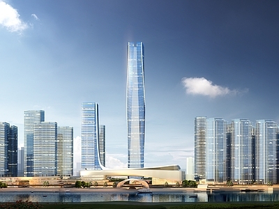 现代鸟瞰图规划 江边核心地块 城市核心区域