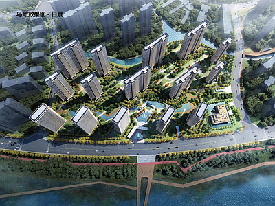 现代鸟瞰图规划 高层住宅 庭院