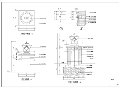欧式简约景观矮灯柱  施工图