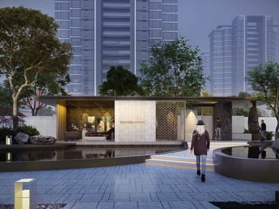 现代小区景观 中心亭 廊架 会客厅 廊架 滨水亭 住宅景观
