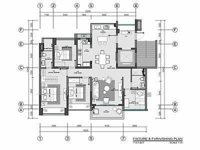 120㎡四居室家装样板间室内 施工图  平层