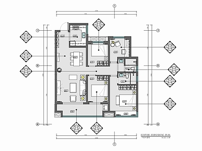 110㎡四居室家装样板间室内 施工图  平层