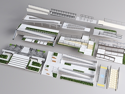 现代台阶景观 残疾人坡道 斜坡 小区单元入户