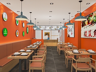 现代快餐店 快餐厅 餐桌椅 小餐饮 卡座 收银台 餐饮店