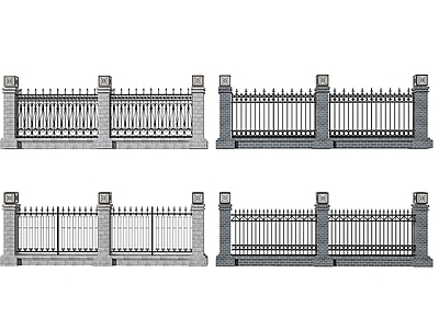 现代围墙护栏 围栏 铁艺护栏 栅栏 隔离栏