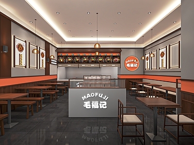 现代面馆 快餐店 小吃店 小吃档口 小商铺 冷藏冰柜 收银台