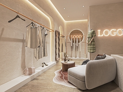 现代女装店 服装货架 展台 收银台 异形展柜 中岛展台