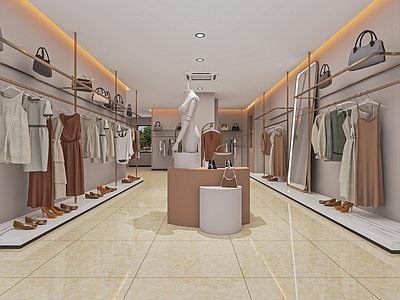 现代服装箱包店  服装货架 展台 收银台 异形展柜 试衣镜 中岛展台