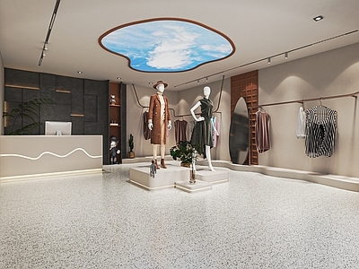 现代服装店 服装货架 展台 收银台 异形展柜 试衣镜 中岛展台