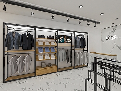 现代西服店 男装店 男装服装店 服装货架 中岛展台