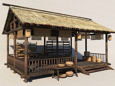 新中式茅草屋 木房子 草 农用品 竹编用品 层架