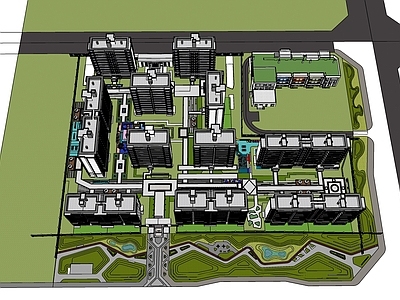 现代小区建筑南侧绿带市政景观