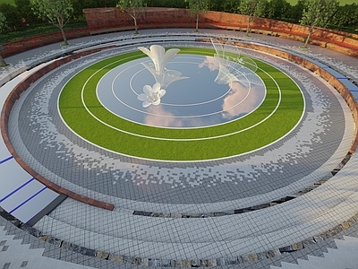 现代花瓣文化广场景观 花瓣雕塑 圆形水景 树阵广场 花城文化广场