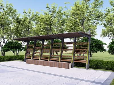 现代廊架 市政廊架 木材 长条形