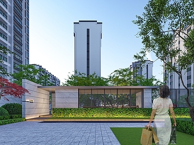 现代小区景观 廊架 乌桕林 住宅景观