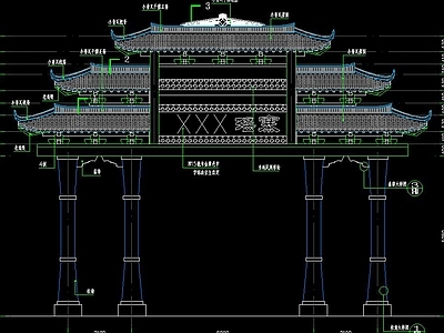 中式木结构民族特色牌坊 施工图 景观小品