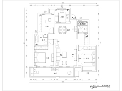 现代简约120平米三室两厅装修 施工图 平层