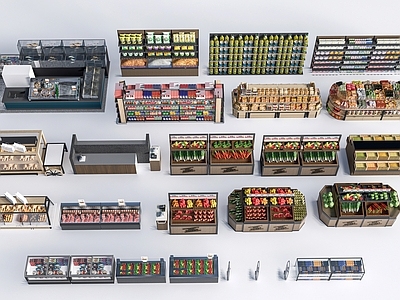现代超市货架 生鲜冰柜 超市冰柜 收银台 货架 货柜