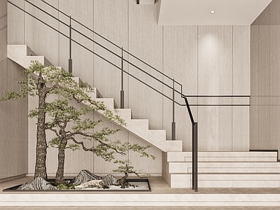 现代楼梯造景 室内景观 绿植景观 景观小品 新中式造景 植物造景 鹅软石