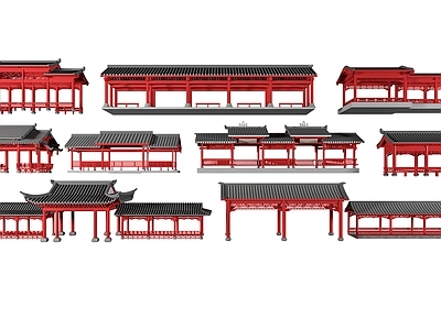 中式古建廊架 长廊 廊亭