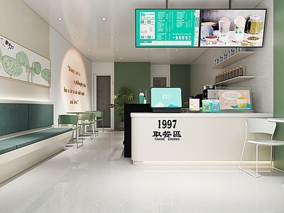 现代奶茶店 饮品店 头 单层 收银