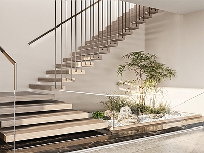 现代楼梯造景 室内景观 绿植景观 景观小品