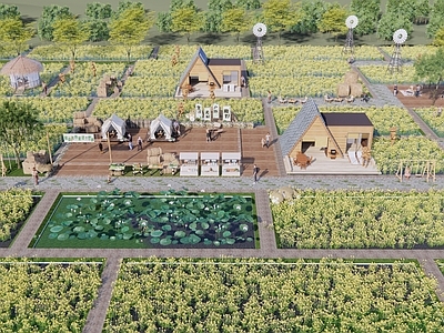 现代乡村公园 油菜花露营公园 露营设备 露营帐篷 田园野餐 城市田园景观