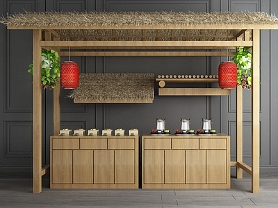 新中式茅草屋檐小吃摊推车外摆 商展器材