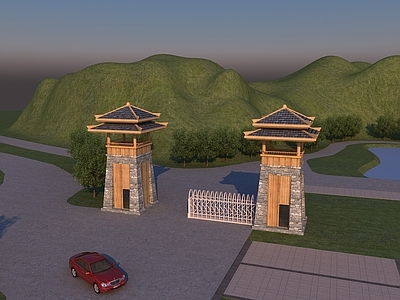 中式入口大门 古建塔楼