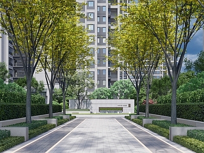 现代小区中轴景观 住宅景观