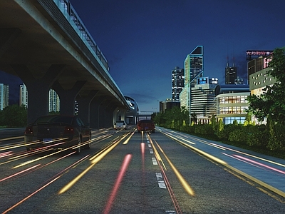 现代道路设施 市政道路 夜景