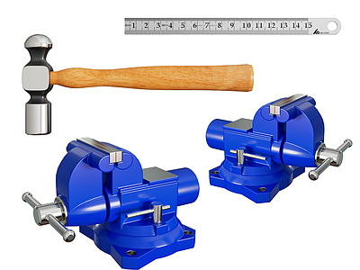 现代五金工具 锤子 钢尺 直尺 台虎钳 夹钳