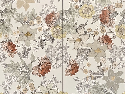 法式莫兰迪色系植物印花花砖