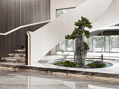 现代楼梯造景 室内 小品 新中式造景 造景 鹅软石