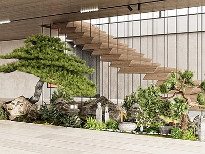 现代楼梯造景 室内景观 绿植景观 景观小品 新中式造景 植物造景 鹅软石